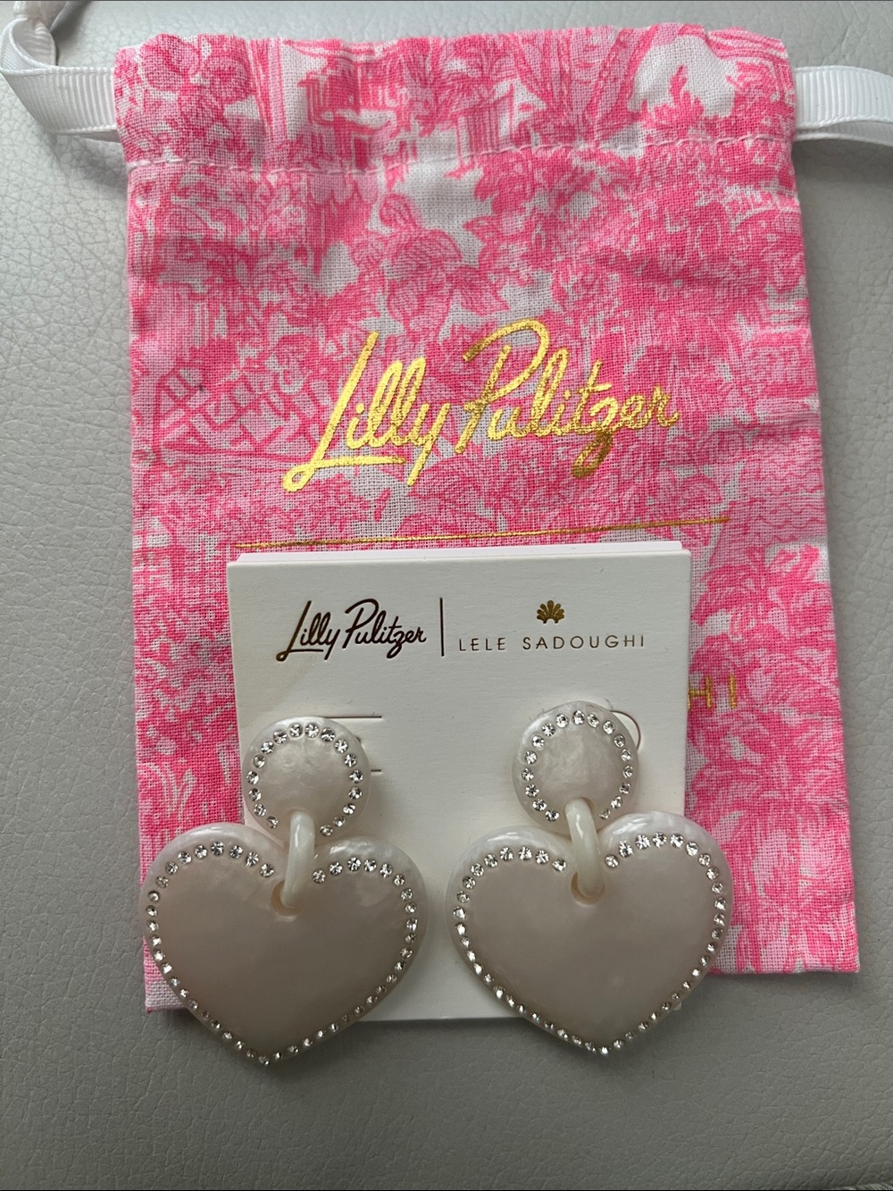Lilly Pulitzer Pearl-Tone Heart Drop Earrings with Crystal Trim